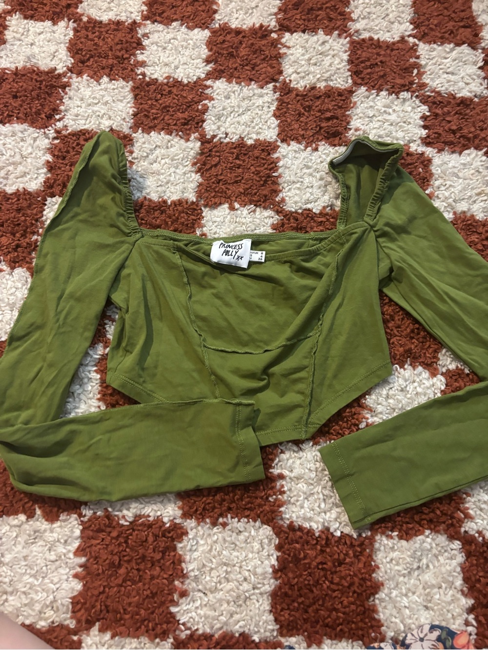 Princess Polly Olive Green Long Sleeve Crop Top